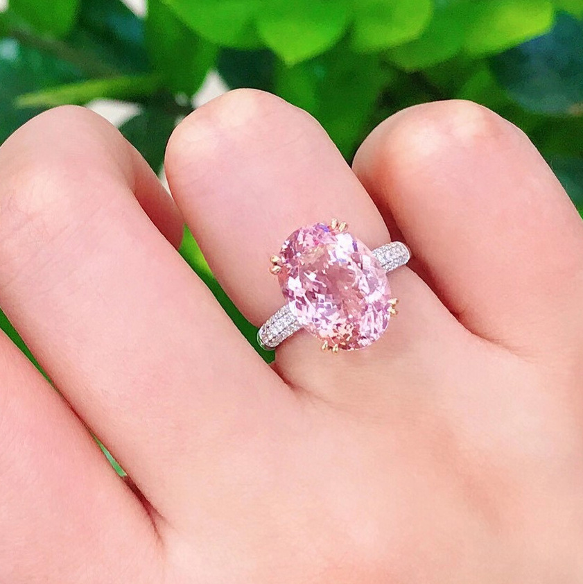 Vrouwen Wedding Rings Europese en Amerikaanse stijl Geometrie Sweet Pink Crystal Zirkon Diamant Wit Golde Ring Vriendin Wedding Party Sieraden Geschenk verstelbaar