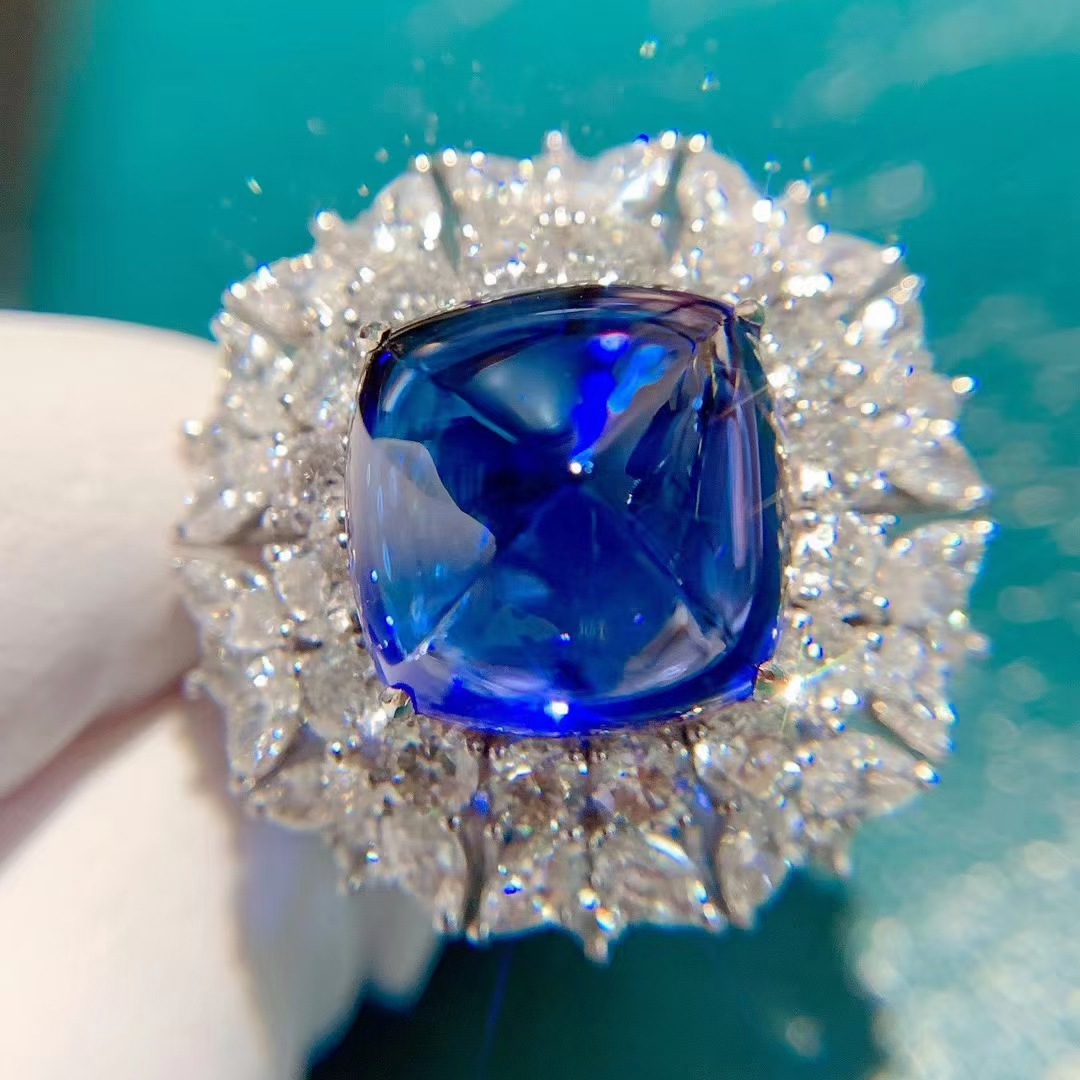 Women Wedding Ring European och American Style Girl Geometric Blue Crystal Zircon Diamond Elegant White Gold Plated Ring Party Jewets Gifts Justerbara
