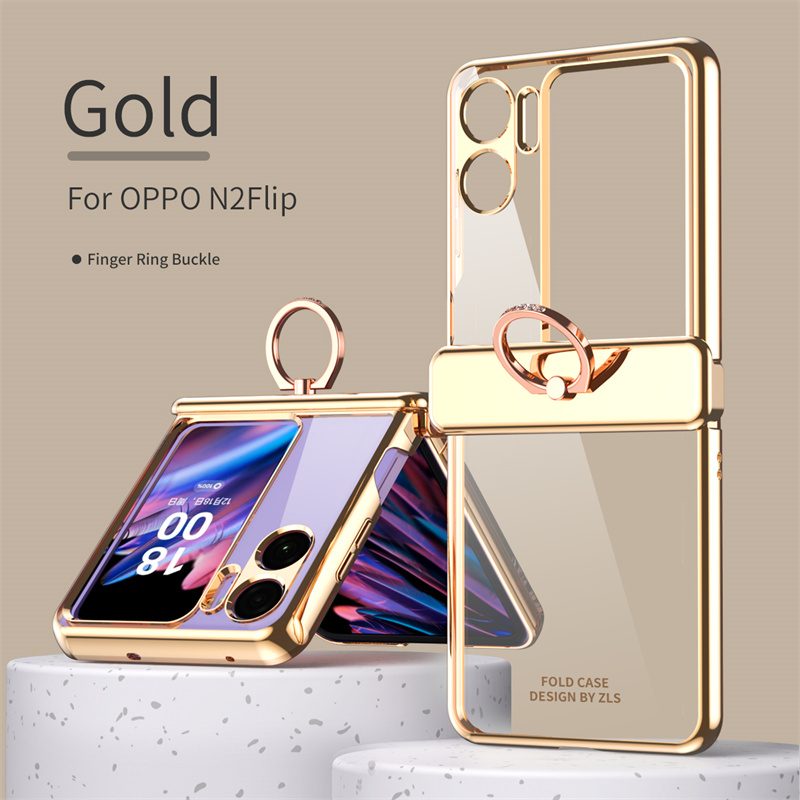 Custodia telefono con fibbia ad anello OPPO Find N2 Flip Clear Glass Cerniera magnetica Scocca pieghevole elettrolitica