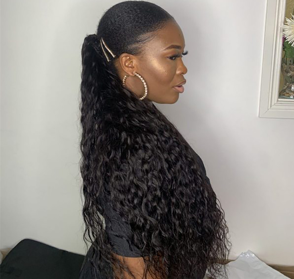 Natural Wavy Drawstring Ponytail Human Hair Brazilian Afro Clip i förlängningar för svarta kvinnor Remy Natural Color Pony Tail 120g