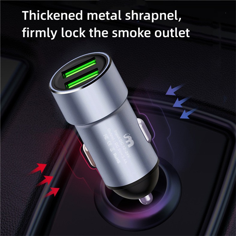 3.4A Dual USB Car Phone Charger Fast Ship USAMS Fast Charge Car Power Converter Testa del caricatore auto in metallo