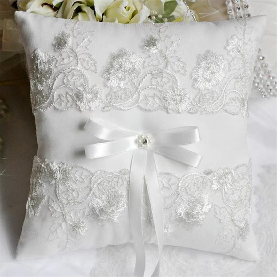 Bröllopsfest leveranser Occidental Western Wedding Supplies Mesh Silver Bridal Ring Pillow