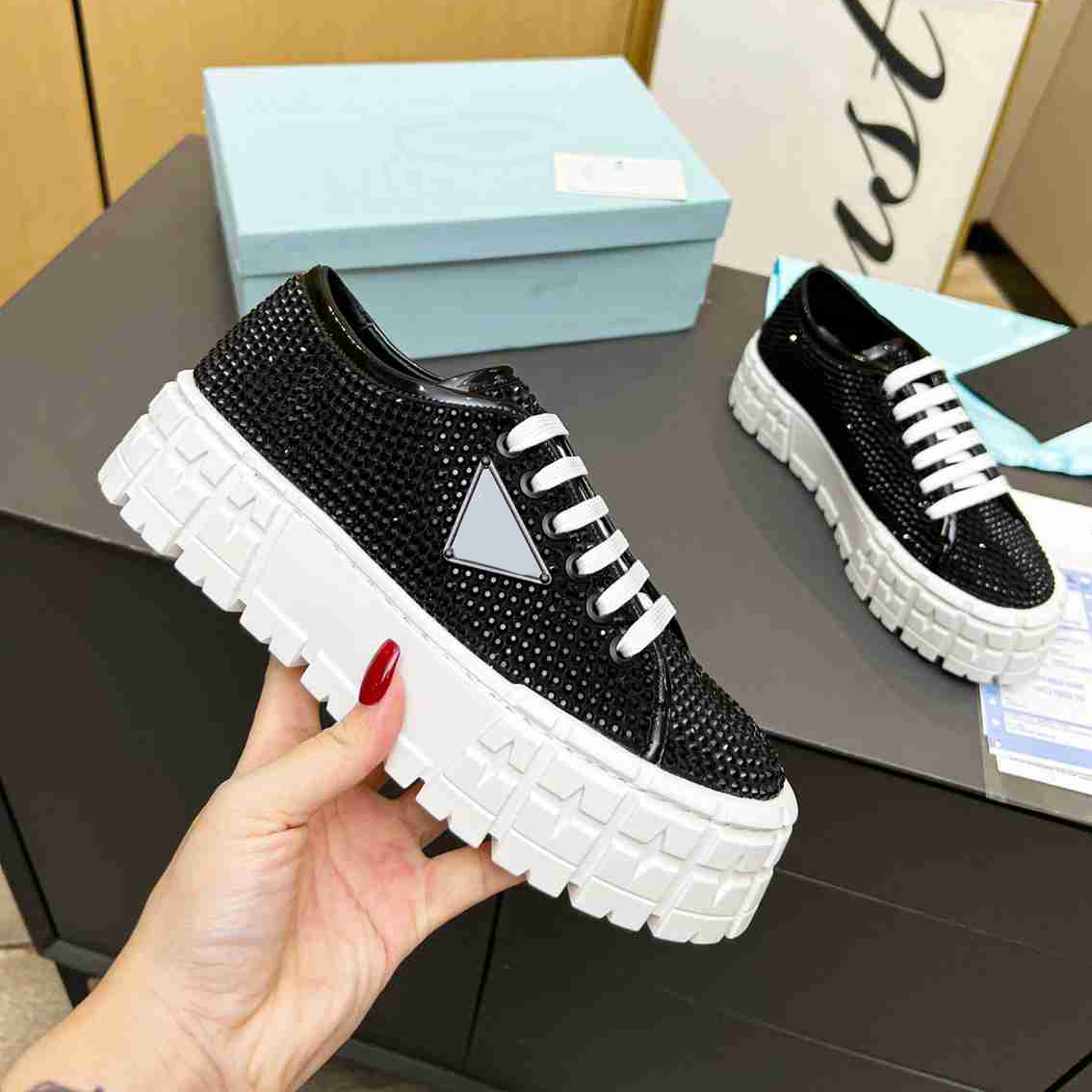 Designer Casual schoenen Twee-wielige nylon sneakers sneakers luxe canvas sneakers mode dikke zolen vaste kleur canvas maat 35-46