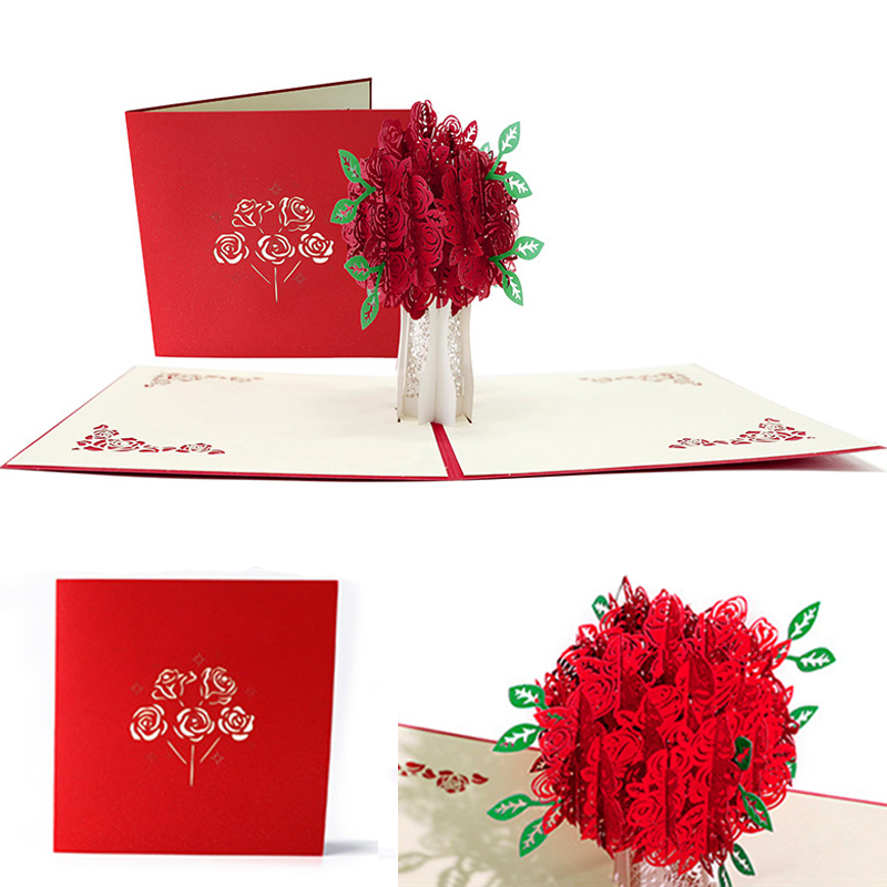 Cartes de vœux Pop Up Rose 3D, invitation de mariage, carte de vœux de Thanksgiving, carte de félicitations pour la Saint-Valentin, Tarjetas De Felicitacion De Rosas Emergentes 3D