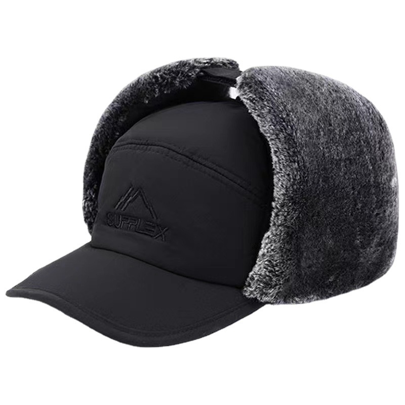 Autumn and Winter Mid-elderly Hat Trapper Hats Riding Windproof Cord Thickened Velvet ear Hat