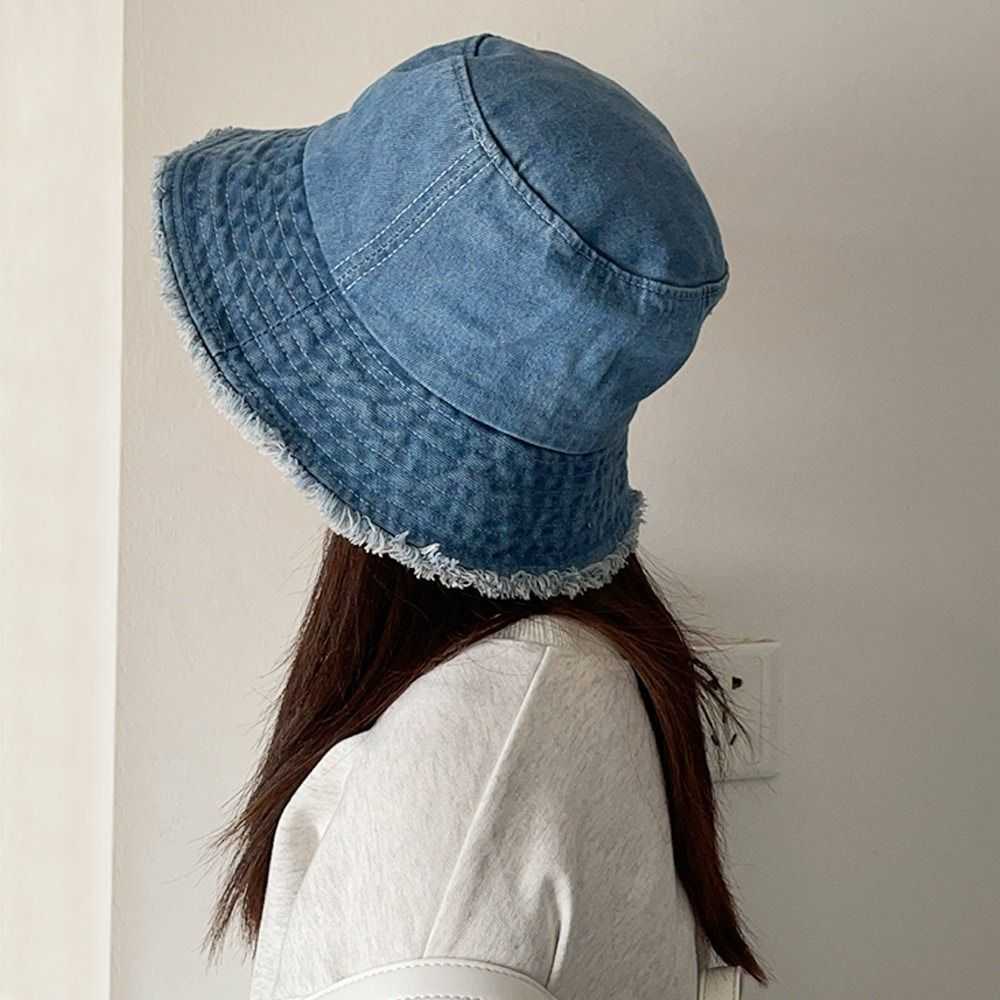 Brede rand hoeden mannen vrouwen denim stijl vintage zomer emmer hoed visser cap zonnebrandcrème hoed bob hoed g2302244