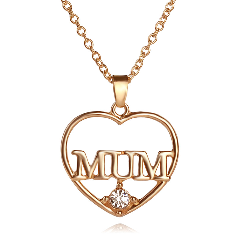 Mothers Day MUM Letter Pendants Heart Designer Necklace Woman South American Silver Plated Rhinestone Pendant Alloy Gold Necklaces Jewelry Chokers Mother Gift