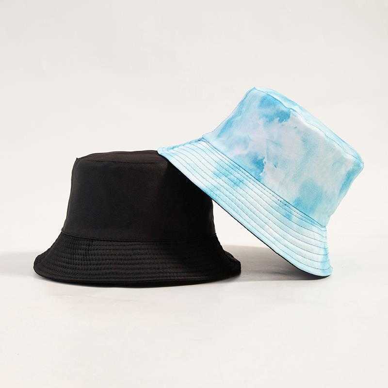 Chapeaux à large bord New Tie-dyed Graffiti Seau Chapeau pour femmes Deux côtés extérieur pliable Bob Pêcheur Chapeaux 2021 Unisexe Panama Sun Cap M055 G230224