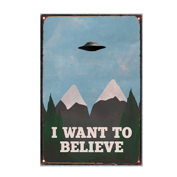 UFO-Kunstgemälde „I Want To Believe“ Blechschilder Metallplatte Garage Wand Pub Restaurant Home Art Decor Vintage Eisen Poster personalisierte Dekoration Größe 30 x 20 cm w02