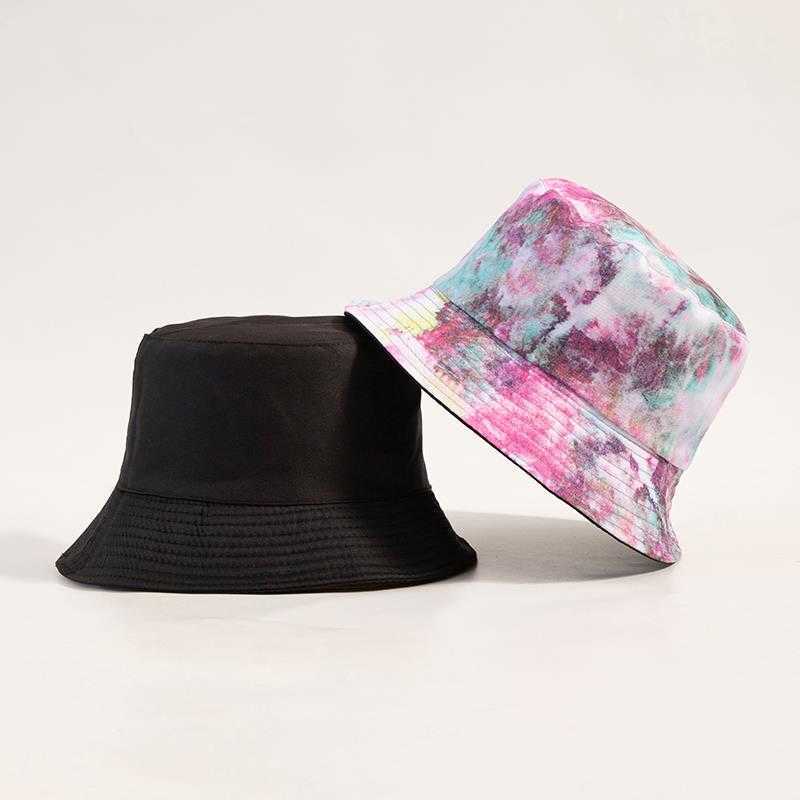 Chapeaux à large bord New Tie-dyed Graffiti Seau Chapeau pour femmes Deux côtés extérieur pliable Bob Pêcheur Chapeaux 2021 Unisexe Panama Sun Cap M055 G230224