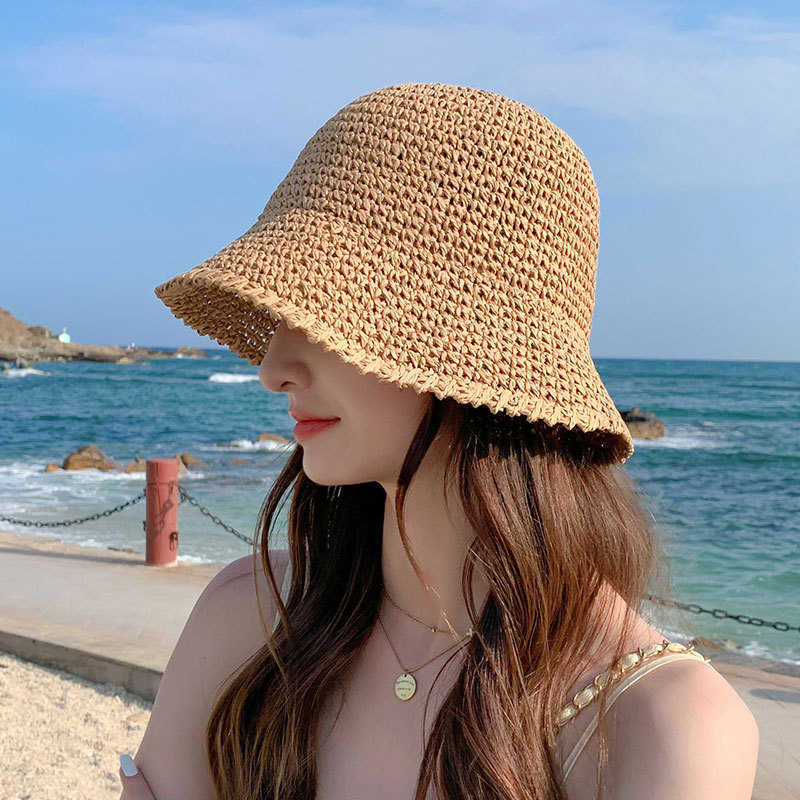 Breite Krempelnhüte Hüte für Frauen Sommer Strohhut Frau Faltbar im Freien 2022 Sonnenschutzhöhe Panama Hut Beach Hats Mode Elegante Cap G230227