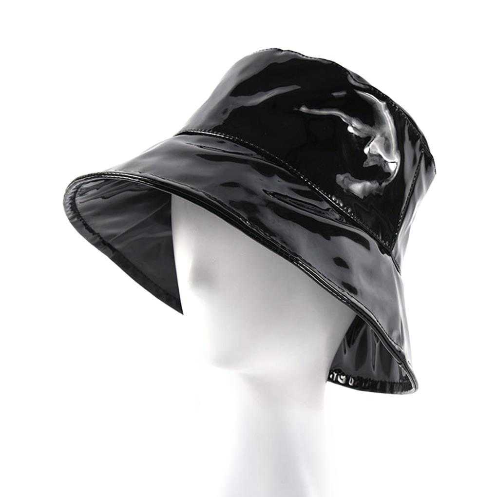 Large Brim Chapeaux Seau Chapeau Imperméable Pluie Caps Mode Noir En Cuir Verni Solide Couleur Rétro Rue Hip Hop Pêche Bonnet Beach Party G230224