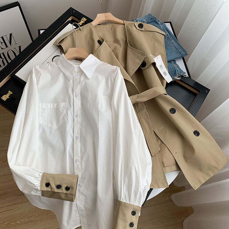 Fashion 2023 Spring New Women Outerwear Coats Trench CoatsTemperament Two-piece Suits Women British Style Windbreaker Vest Jacket Bottoming White Shirts