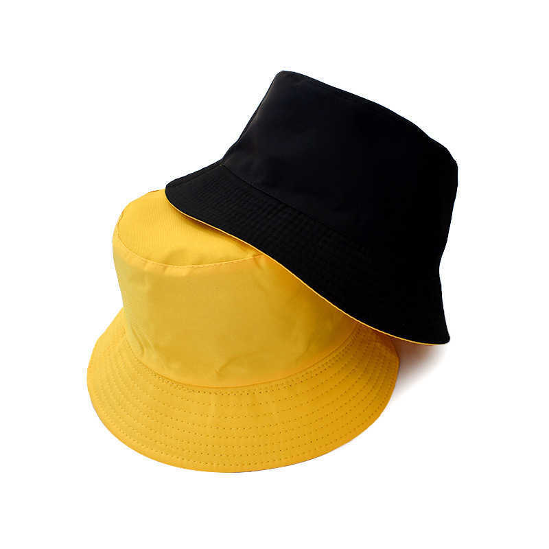 Chapeaux à large bord Noir Solide Seau Chapeau Deux Côté Porter Unisexe Simple Bob Caps Hip Hop Gorros Hommes Femmes Panama Cap Plage Pêche Boonie Sunhat G230224