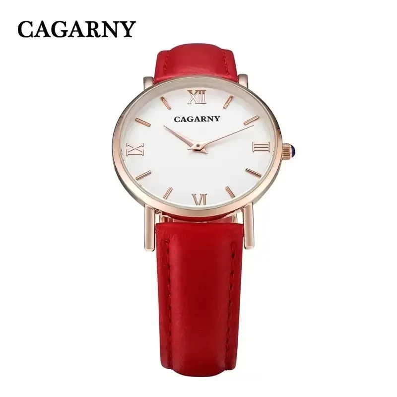 CAGARNY Relógio feminino designer de moda casual relógios de quartzo pulseira de couro Gold256Z