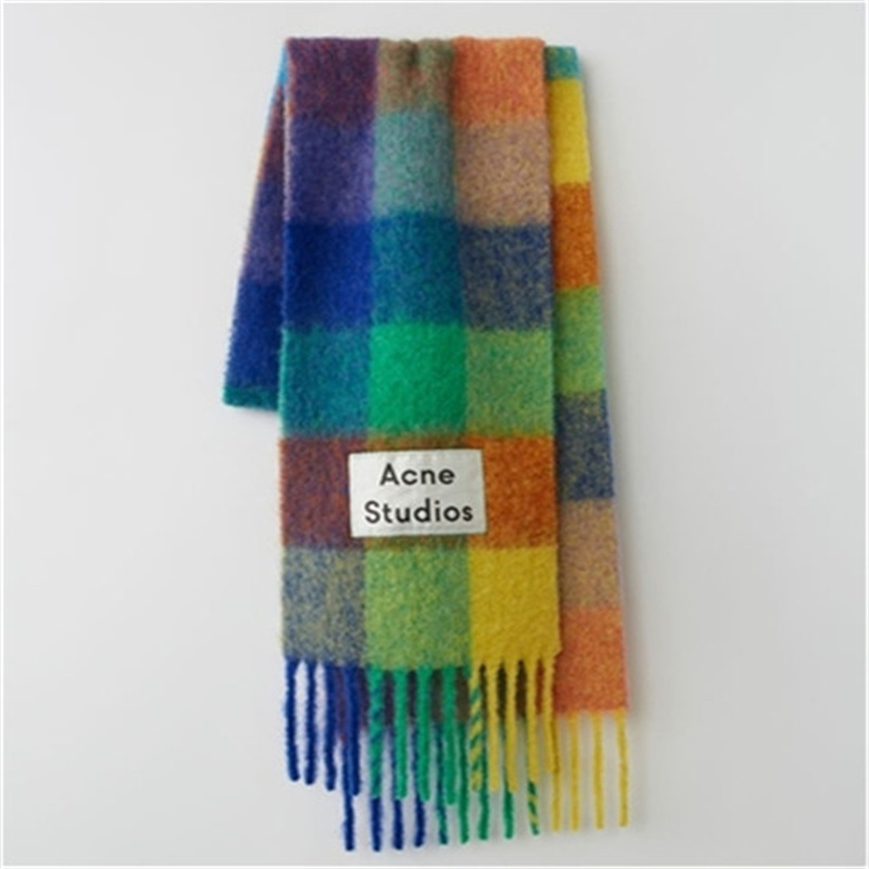 Scarves Winter sheep camel hair wool mohair rainbow plaid scarf shawl for men and women