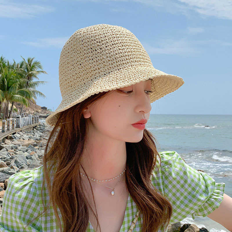 Breite Krempelnhüte Hüte für Frauen Sommer Strohhut Frau Faltbar im Freien 2022 Sonnenschutzhöhe Panama Hut Beach Hats Mode Elegante Cap G230227