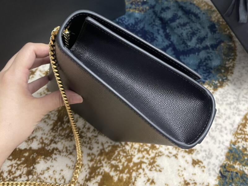 Realfine Bags 5A 354119 Kate Medium Chain Grain De Poudre Embossed Leather Shoulder Handbag For Women with Dust Bag Box