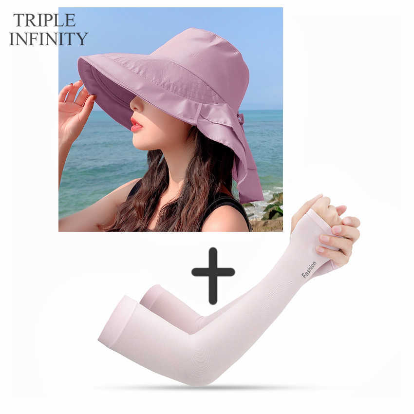 HBP Fashion Wide Brim New Hats for Women Summer Large Bucket UV Protection Beach Cap Shawl Cover Ponytail Hole Panama Sunscreen Hiking Hat P230327