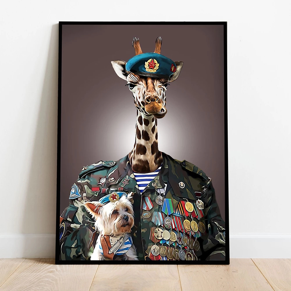 Funny Animals Wojskowy plakat na ścianie sztuki na płótnie na ścianie malowanie lwa, żyrafa, zdjęcia lamparta do wystroju salonu