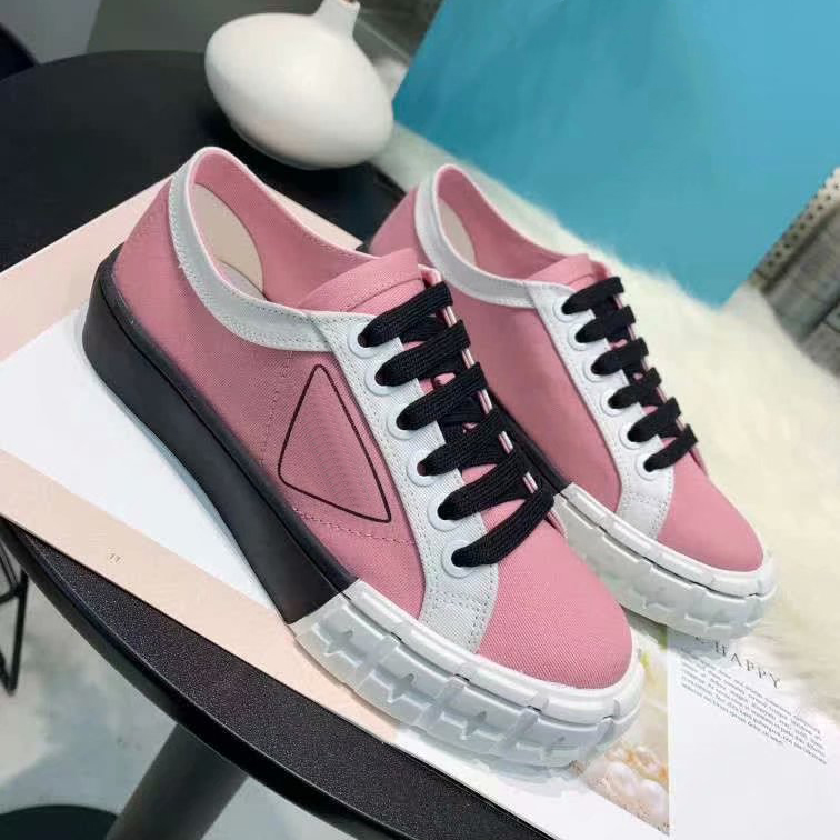 Designer Sapatos casuais com tênis de nylon de duas rodas tênis de lona de luxo tênis de moda Solas grossas Tamanho da tela de cor sólida 35-46