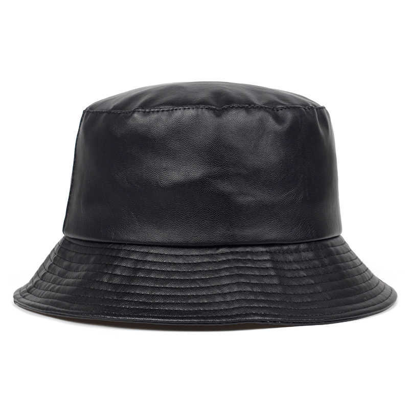 Sombreros de ala ancha Nueva moda sombrero de cubo sombreros de cubo de piel sintética PU algodón sólido top hombres y mujeres moda cubo gorra Panamá pescador gorras G230224
