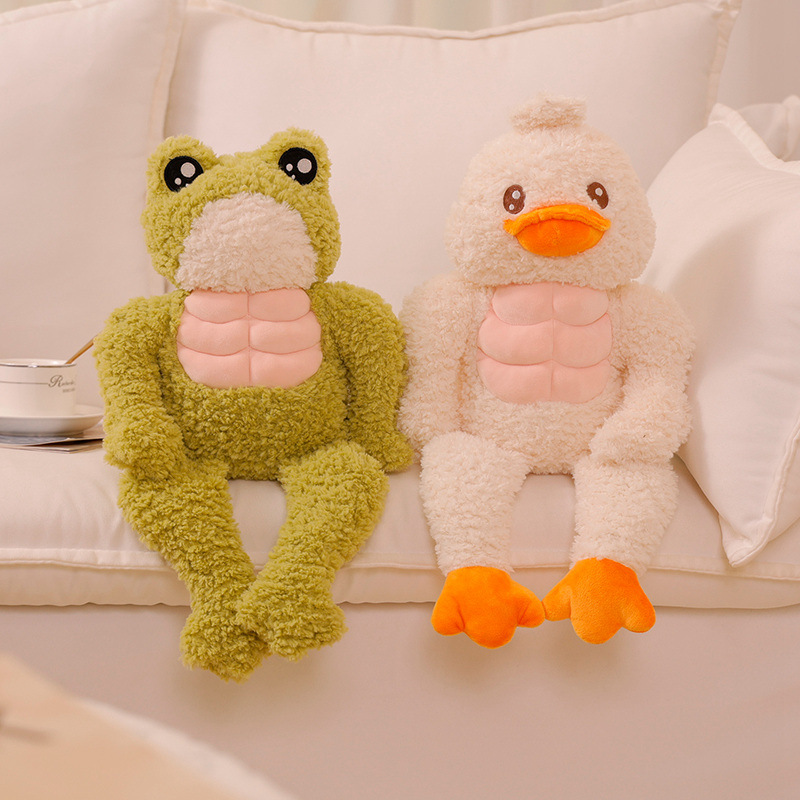 Cute funny muscle frog doll plush toy inspirational fitness ugly abs frog doll