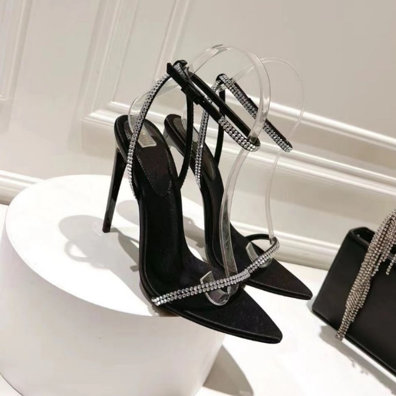 New sandals black leather Sandals rhinestone-encrusted strap spool Heels sky-high heel for 11mm women summer luxury designers shoes party heeled factory footwear41