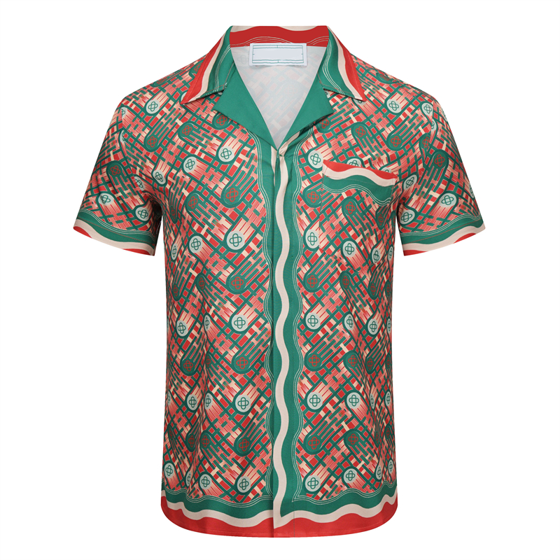 Casablanc-S 22ss مصمم قمصان ماساو سان طباعة قميص رجالي غير رسمي إمرأة فضفاض قميص حريري بأكمام قصيرة تي شيرت فاخر عالي الجودة تيز مقاس M-3XL بني مخضر