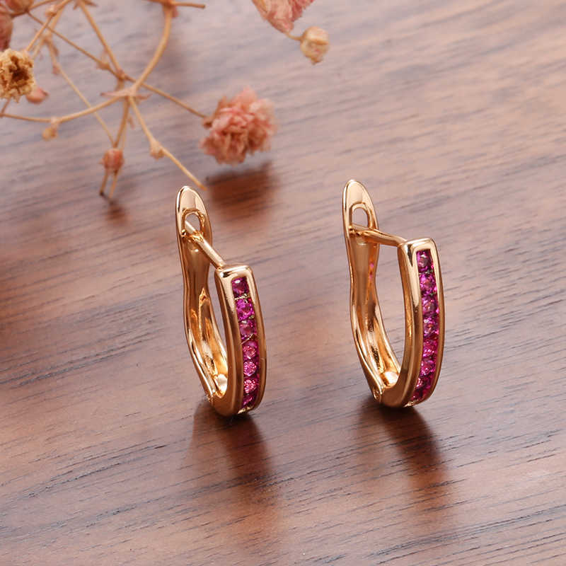 Charm 585 Rose Gold Multi Color Zircon Climber Earrings Row Heart Arrow CZ Stone Piercing Pendiente Ru Gold Jewelry Hypoallergenic G230225