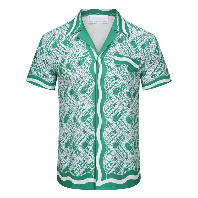 Casablanc-S 22ss مصمم قمصان ماساو سان طباعة قميص رجالي غير رسمي إمرأة فضفاض قميص حريري بأكمام قصيرة تي شيرت فاخر عالي الجودة تيز مقاس M-3XL بني مخضر