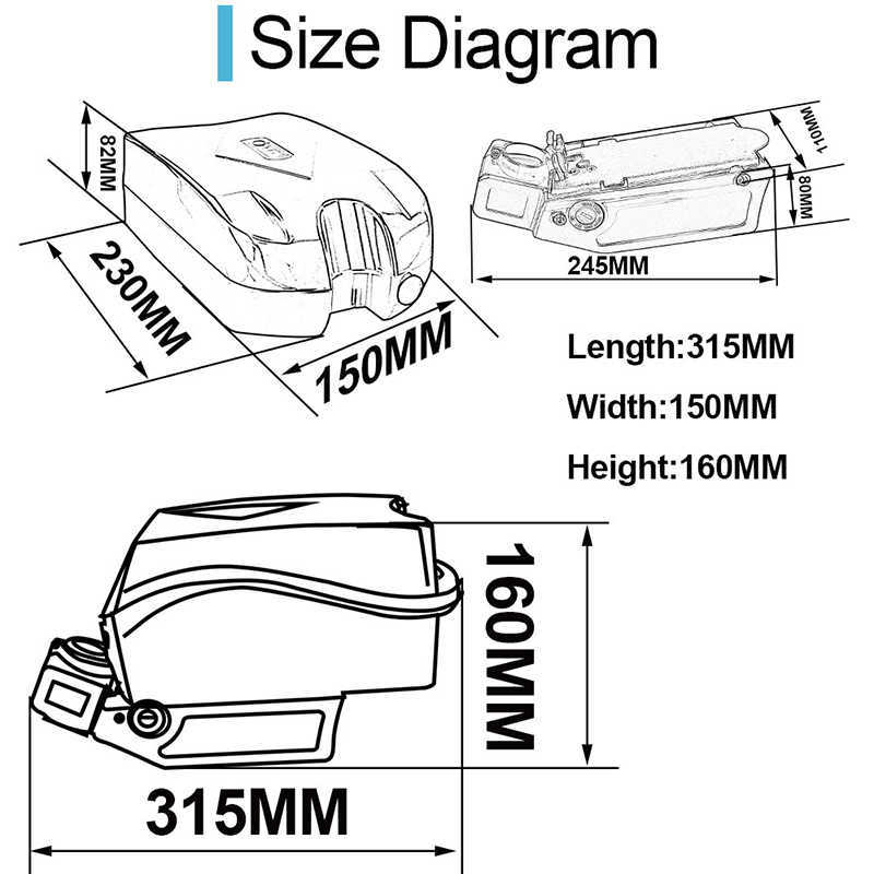 Frog eBike Battery 48V 36V 20Ah 17.5Ah Under Seat Post Downtube Bateria Pack with Charger for Bafang 750W 500W 350W 250W Motor