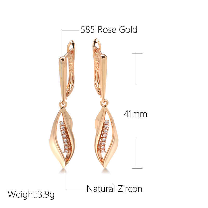 Charm Ny 585 Rose Gold Color Long Drop Earrings for Women Geometric Zircon Earrings Vintage Brud Wedding Fashion Fine Jewelry G230225