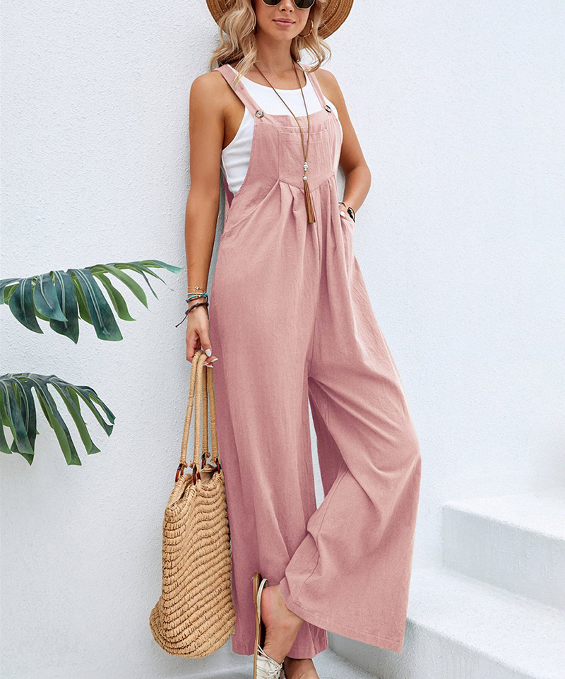 Summer Fashion Women Pants Loose Wide Leg Bib Overall Pants Plus Size Sleeveless Jumpsuits Comfy Baggy Rompers with Pockets