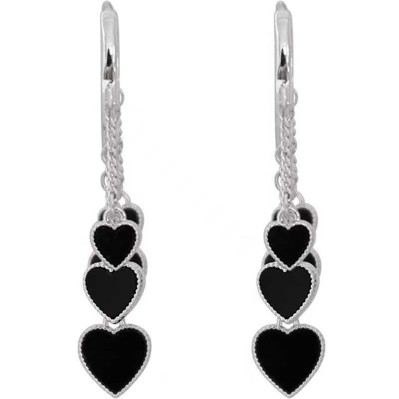 Charm Fashion New Style Black Love Earrings for women Heart Tassel drop Earrings Valentines Day Anniversary Gift Wedding Party Jewelry G230225