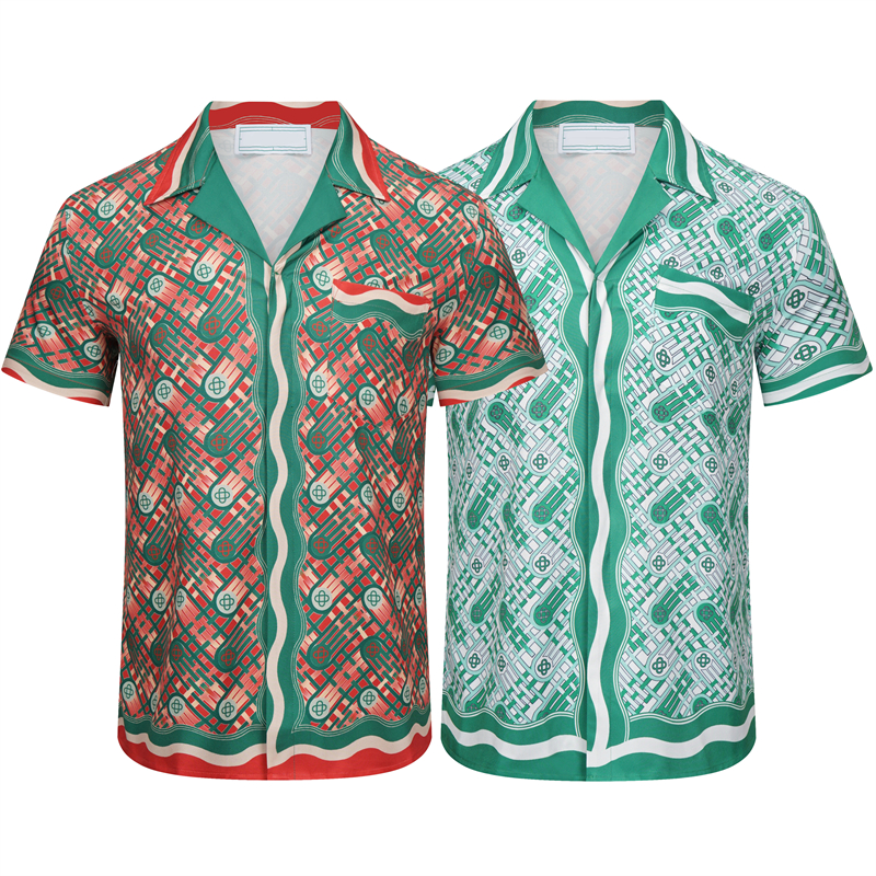 Casablanc-s 22ss camisas de grife Masao San impressão camisa casual masculina camisa feminina de seda solta mangas curtas camiseta de luxo camisetas de alta qualidade tamanho M-3XL marrom esverdeado