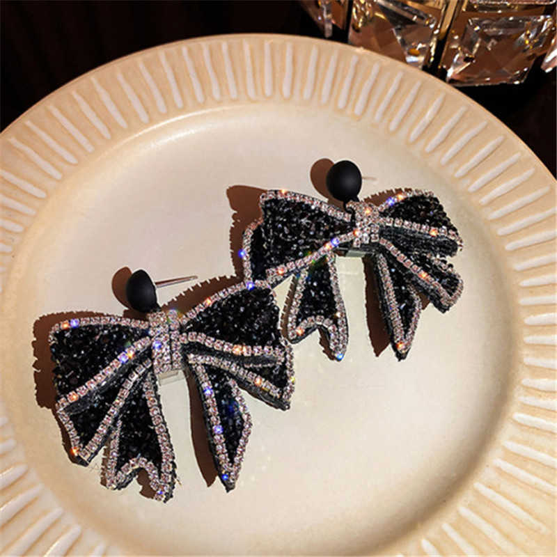 Charm Fyuan Korean Style Black Bowknot Dingle Earrings for Women Rhinestone Earrings Weddings Party Jewelry Accessories G230225