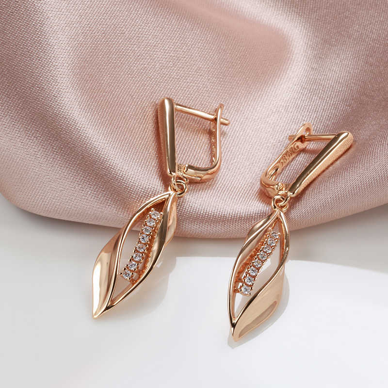 Charm Ny 585 Rose Gold Color Long Drop Earrings for Women Geometric Zircon Earrings Vintage Brud Wedding Fashion Fine Jewelry G230225
