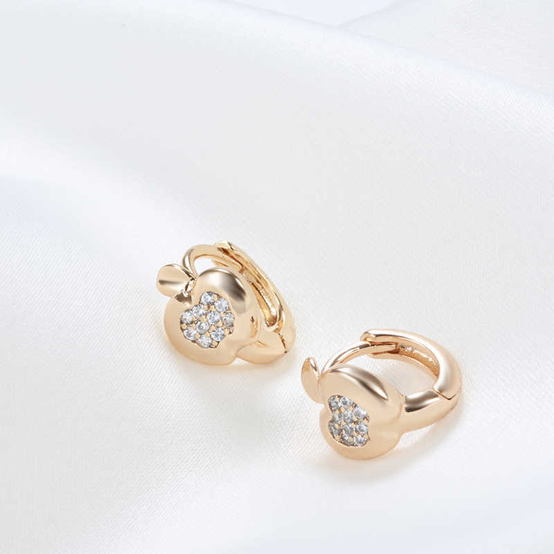 Charm Kinel Luxury Söta äppelörhängen för flickor 585 Rose Gold Natural Zircon Stud örhängen Barn Baby Xmas Gifts Animal Jewelry G230225