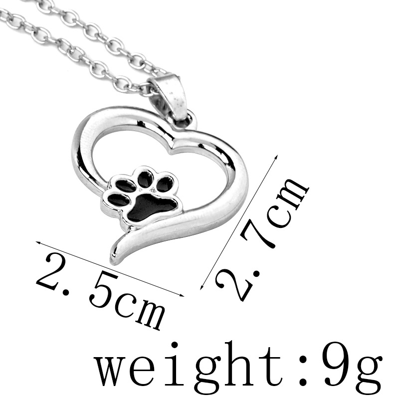 Fashion Love Heart Black Dog Paw Designer Halsband Kvinna Silverpläterad hänge Sydamerikanska halsband hängande kedja mode smycken chokers vän gåva