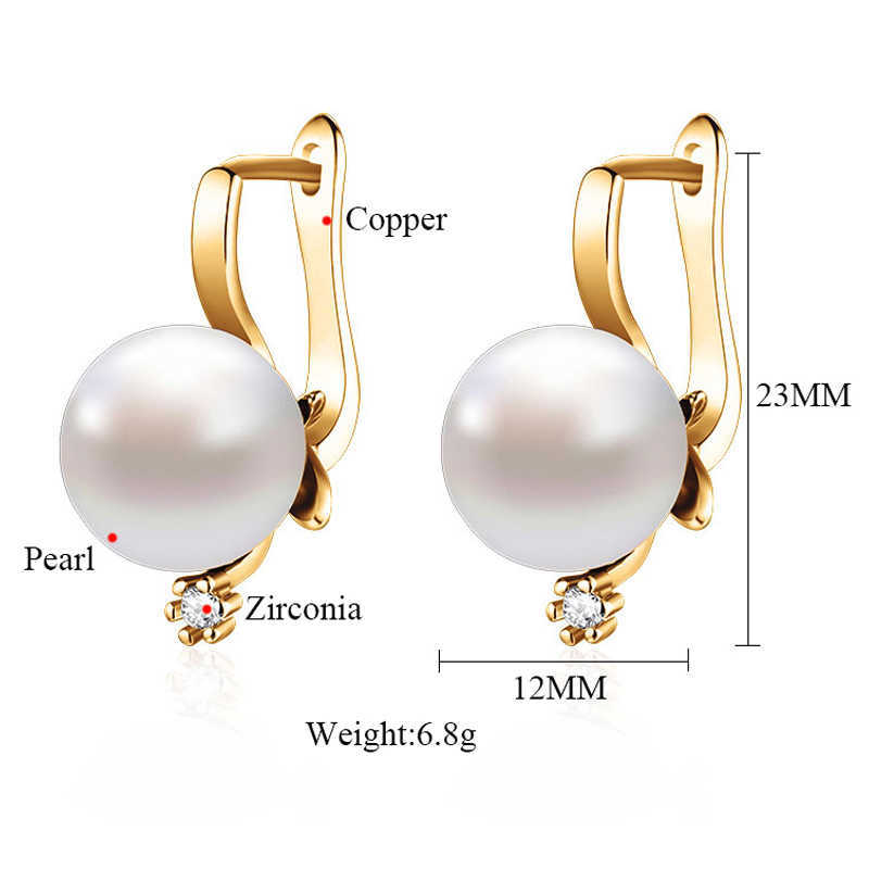 Charm Simple 12mm Round Pearl Drop Earrings for Women Gold Silver Color Plated Cubic Zirconia Crystal Earring New Fashion Jewelry Gift G230225