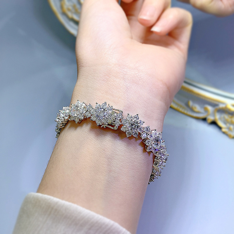 Fleur Moissanite Diamant Bracelet Bracelet 100% Réel 925 Bracelets De Mariage En Argent Sterling Pour Les Femmes Bijoux De Fiançailles De Mariée