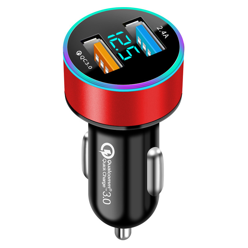 QC3.0 Caricabatteria da auto doppio USB Caricabatteria da auto telefono cellulare a ricarica rapida LED Xiaomi Huawei Samsung