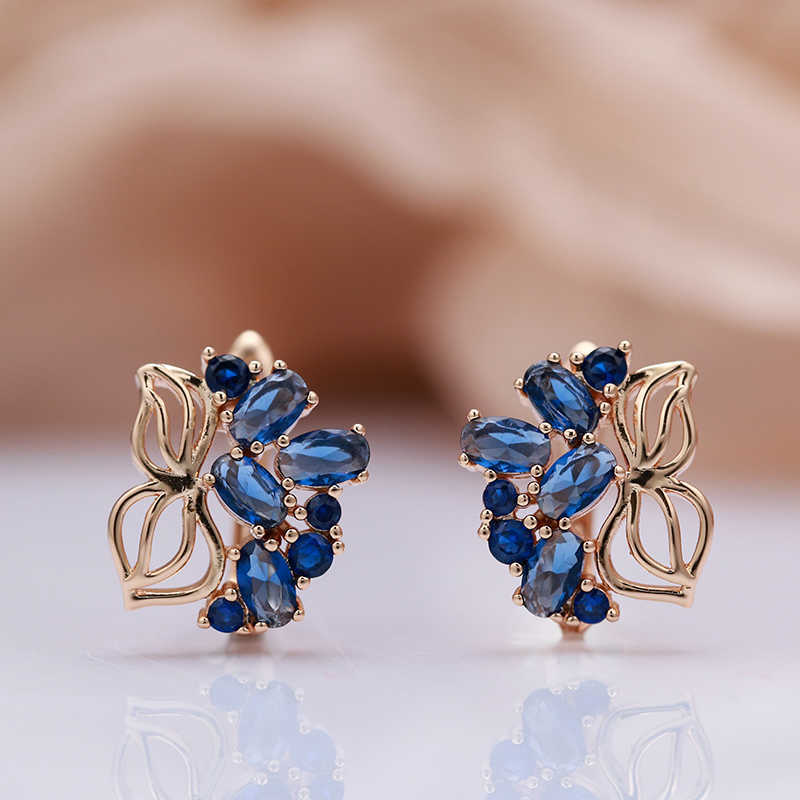 Charme kinel Novo brincos de borboleta de zircão natural azul 585 Mulheres de ouro rosa Brincos grandes da moda 2022 Jóias de casamento vintage românticas G230225