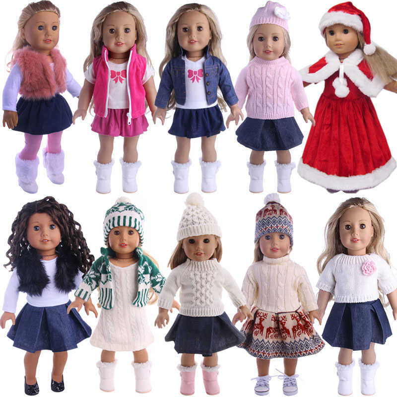 Wholesale Set T-shirt Hat And Knitted Sweater And Skirt Suit For 18 Inch American 43CM Reborn Baby New Born Doll Apparel Clothes Girl's Toy DIY