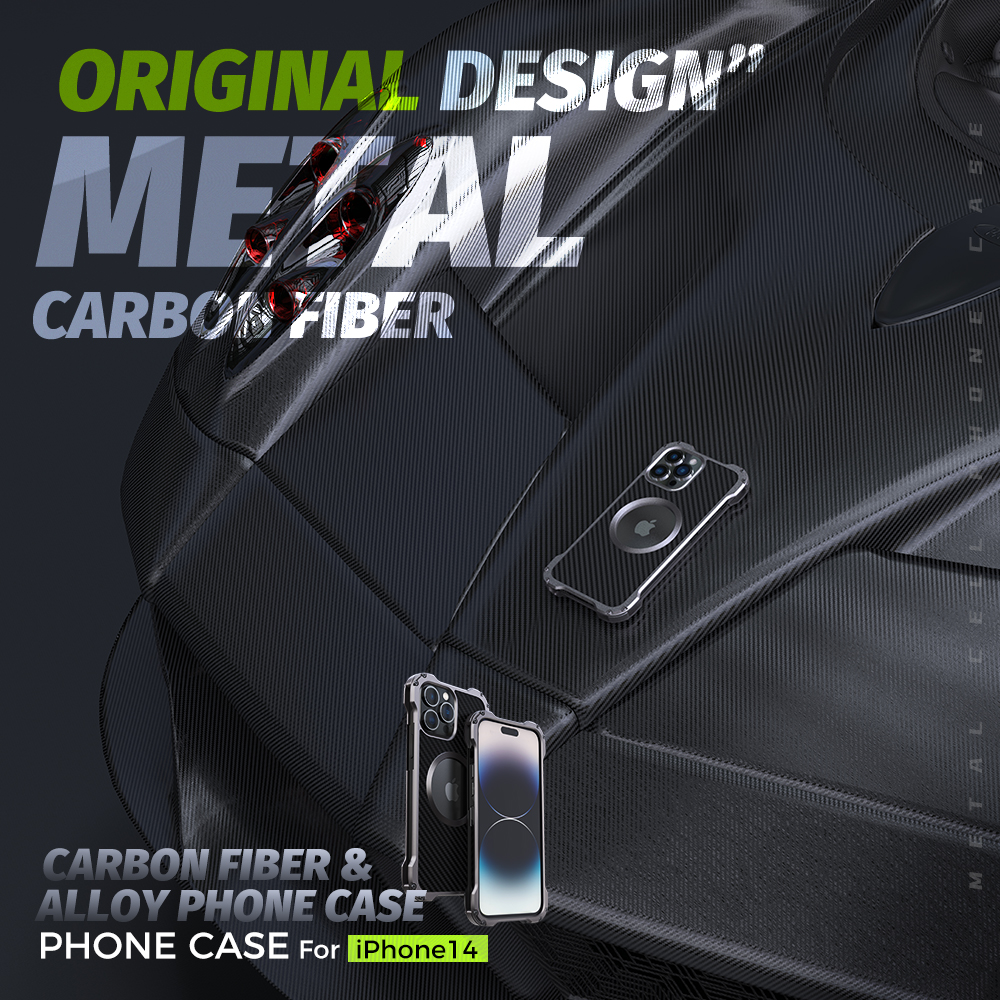 Coque de téléphone en alliage de fibre de carbone et métal, Design original, housse de protection en aluminium pour iPhone 14 Pro Max 14Plus 13 12