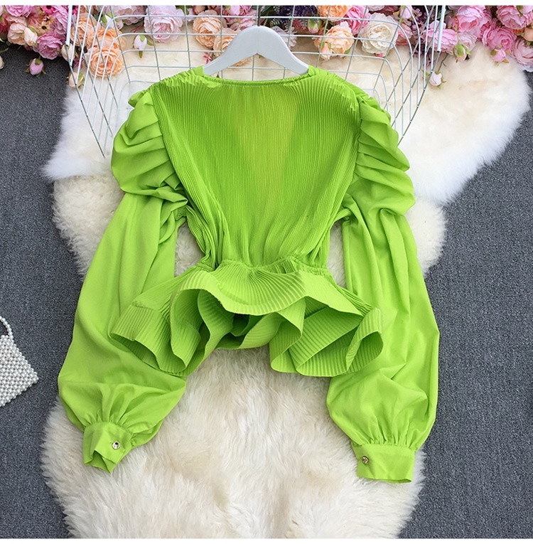 Frauen Temperament Strap Taille Geschlossen Solide Bogen Hemd Puff Langarm Top Bluse Top Süße Korea Sommer 2024