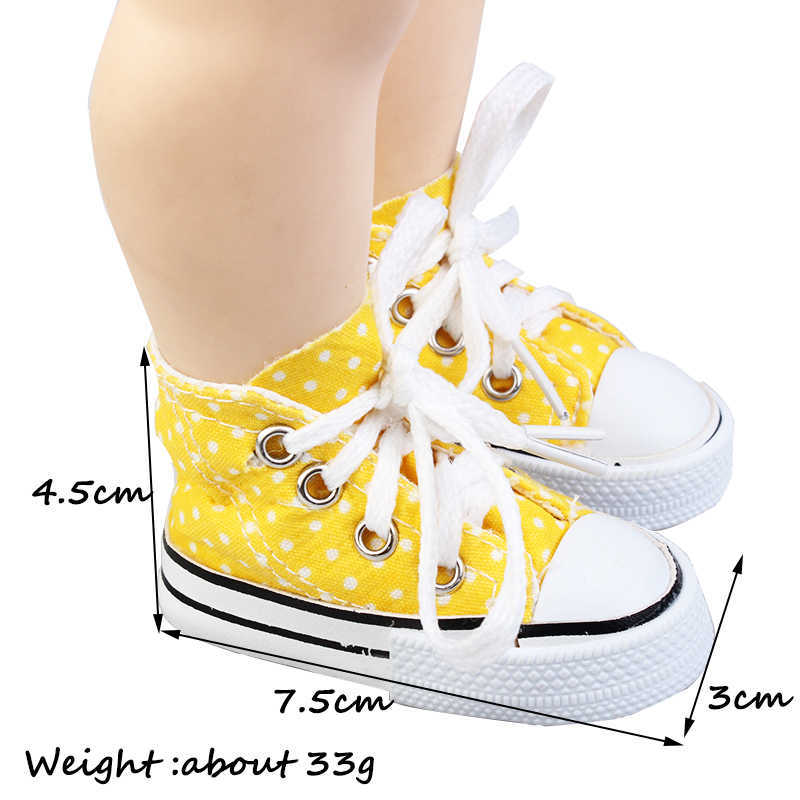 Gros nouveau Style poupée tachetée 75mm toile mode Mini chaussures unisexe pour maison de poupée bricolage américain fille accessoires