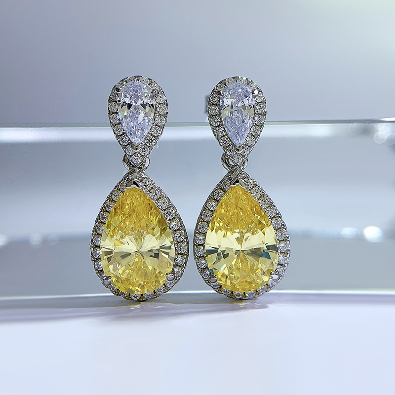 Water Drop Topaz Diamond Dangle Earring 100% Real 925 여성용 약속 약혼 보석