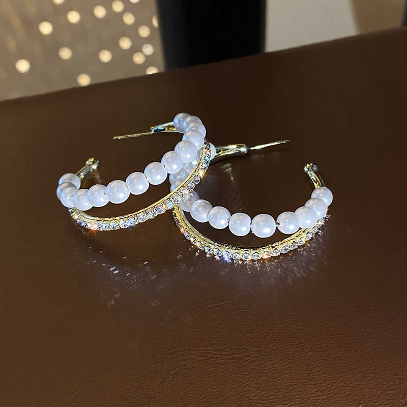 Charm Fashion Sweet Sophisticated Elegant Super Sparkling Pearl Rhinestone Double Hoop Earrings Women's High Jewelry Party Gifts G230225